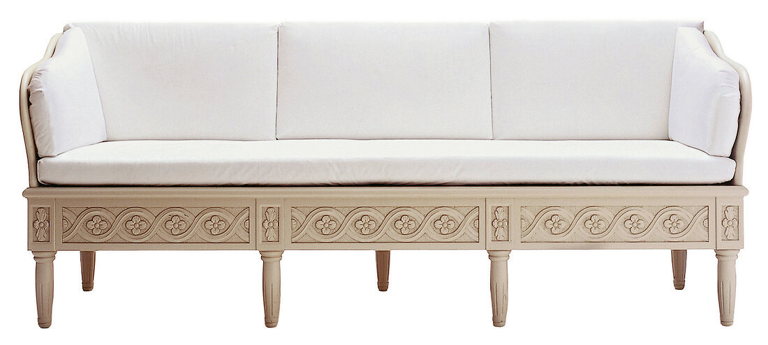 Freisteller: Sofa im gustavianischen Stil, grau-weiß lackiertes Holz