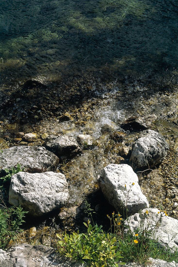 Water flowing between stones in Fara San Martino, Italy