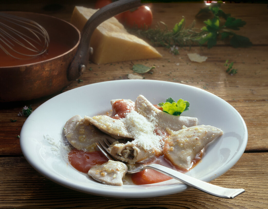 Tascherln with buckwheat on plate