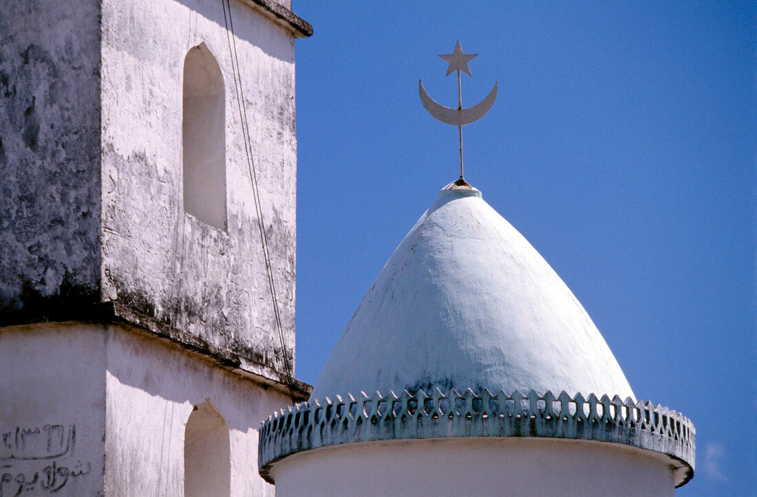 Tower and dome of mosque in Comoros