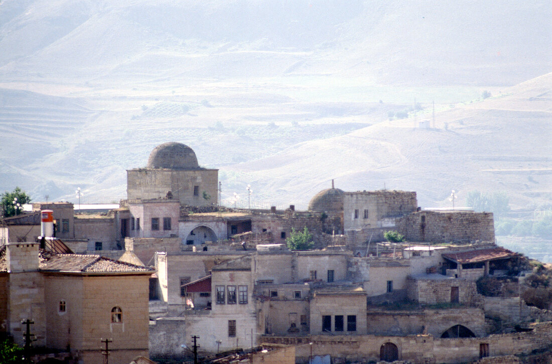 View of houses on top of the hills in Urgup, Turkey