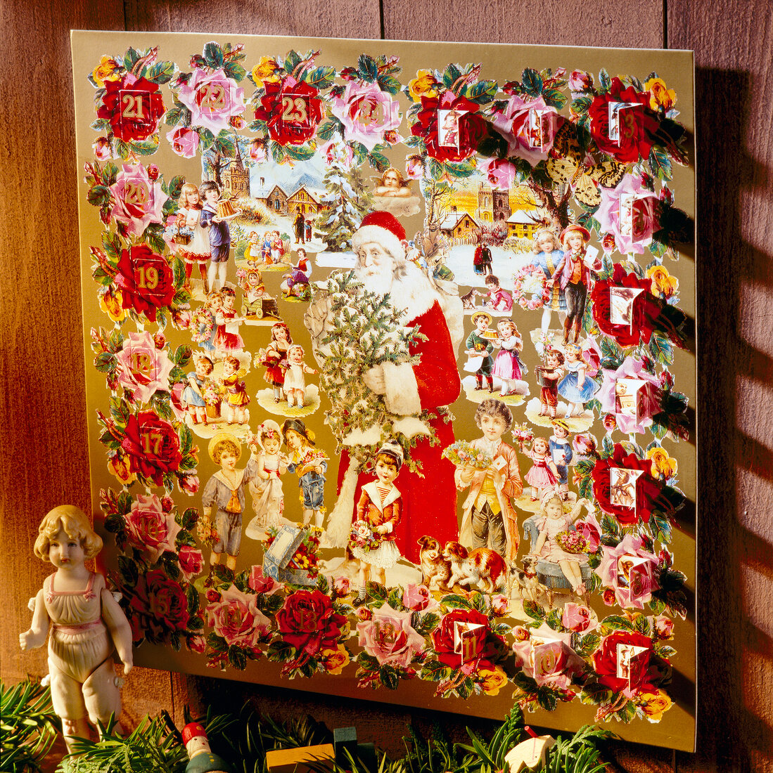 Nostalgic printed advent calendar made of cardboard