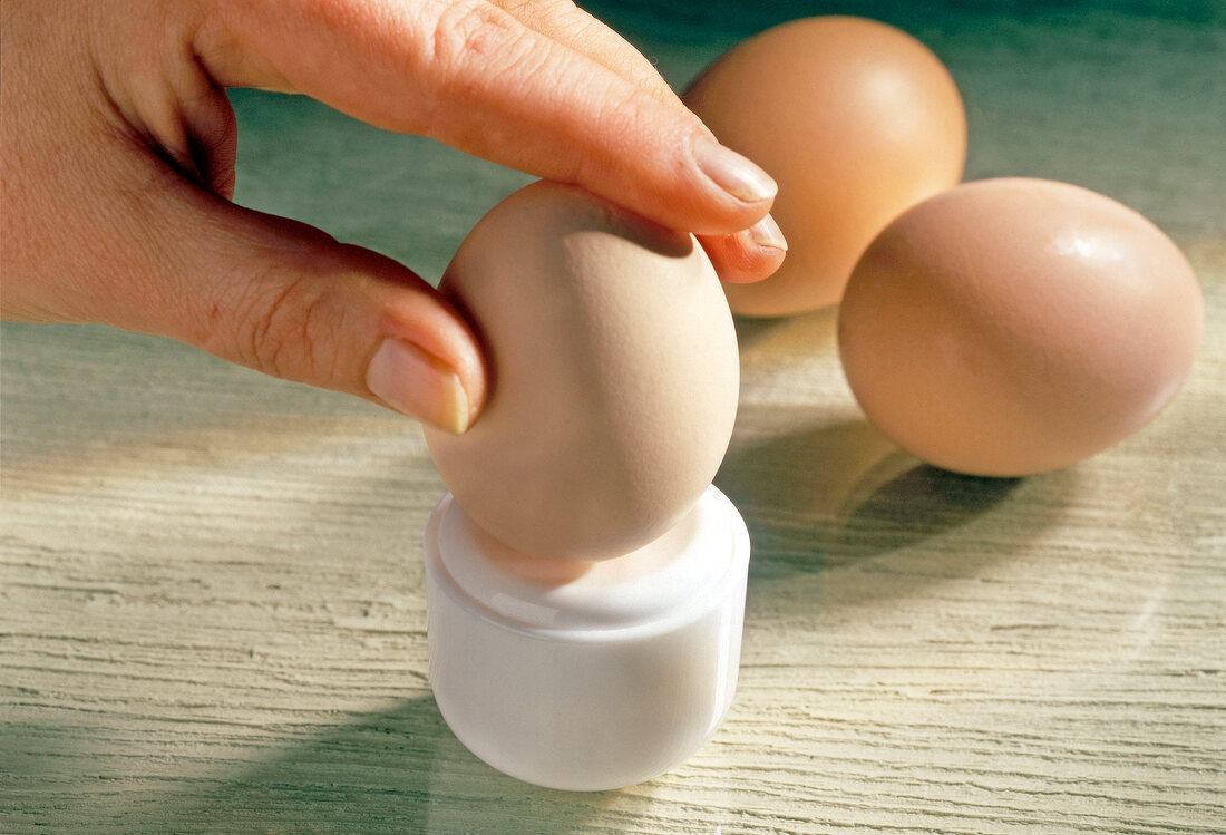 Brown egg being punctured