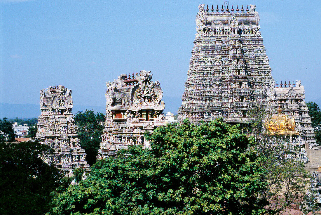 Blick auf den Minakshi-Tempel in Madurai in Süd-Indien