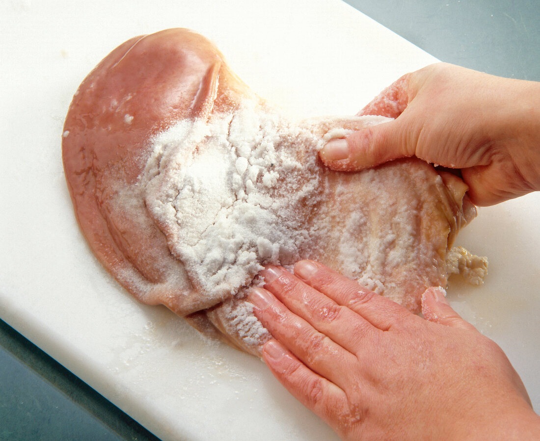 Washed pork belly rubbed with salt