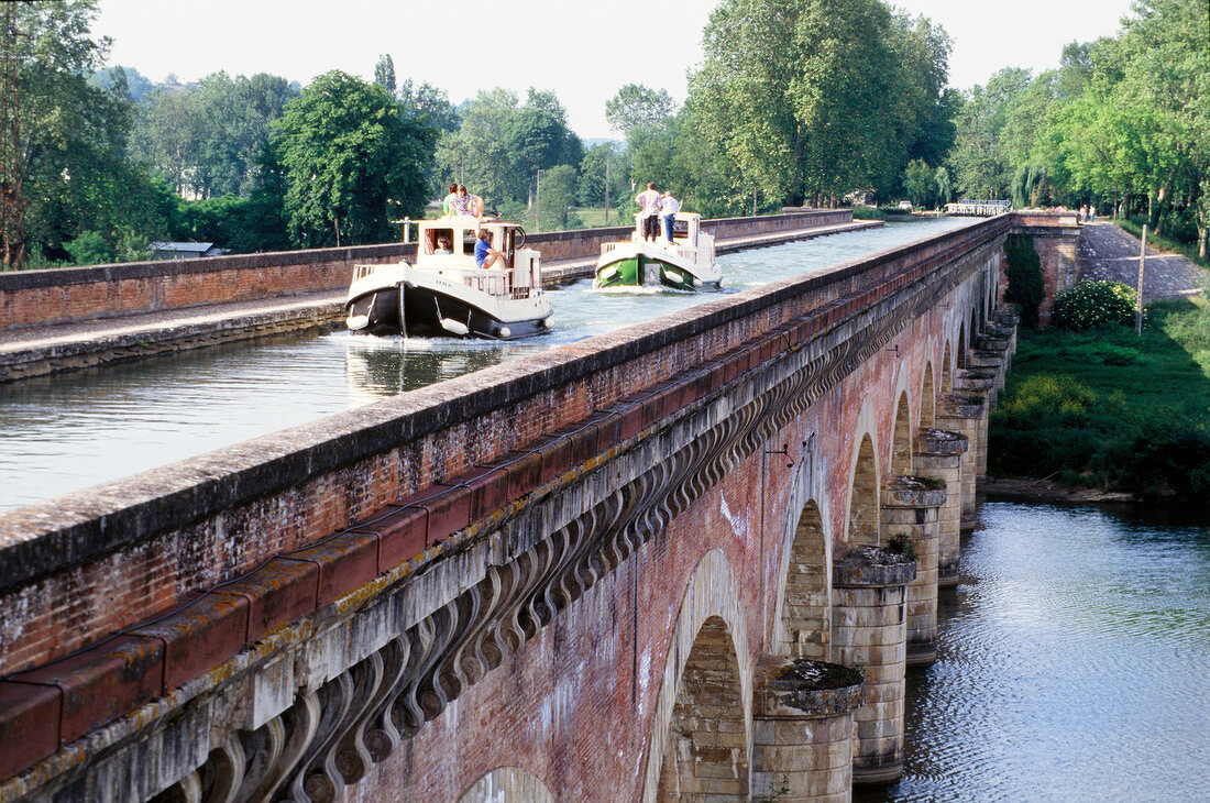 2 boats on Canal du Midi in France.