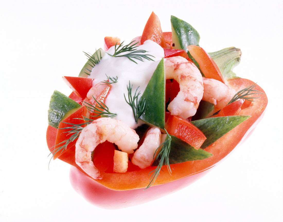 Close-up of stuffed pepper on white background