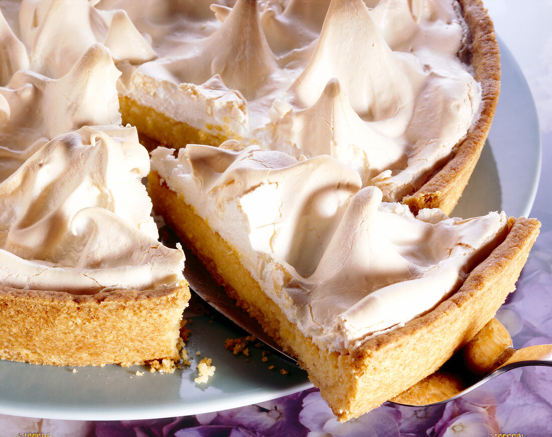 Close-up of lemon cake with meringue