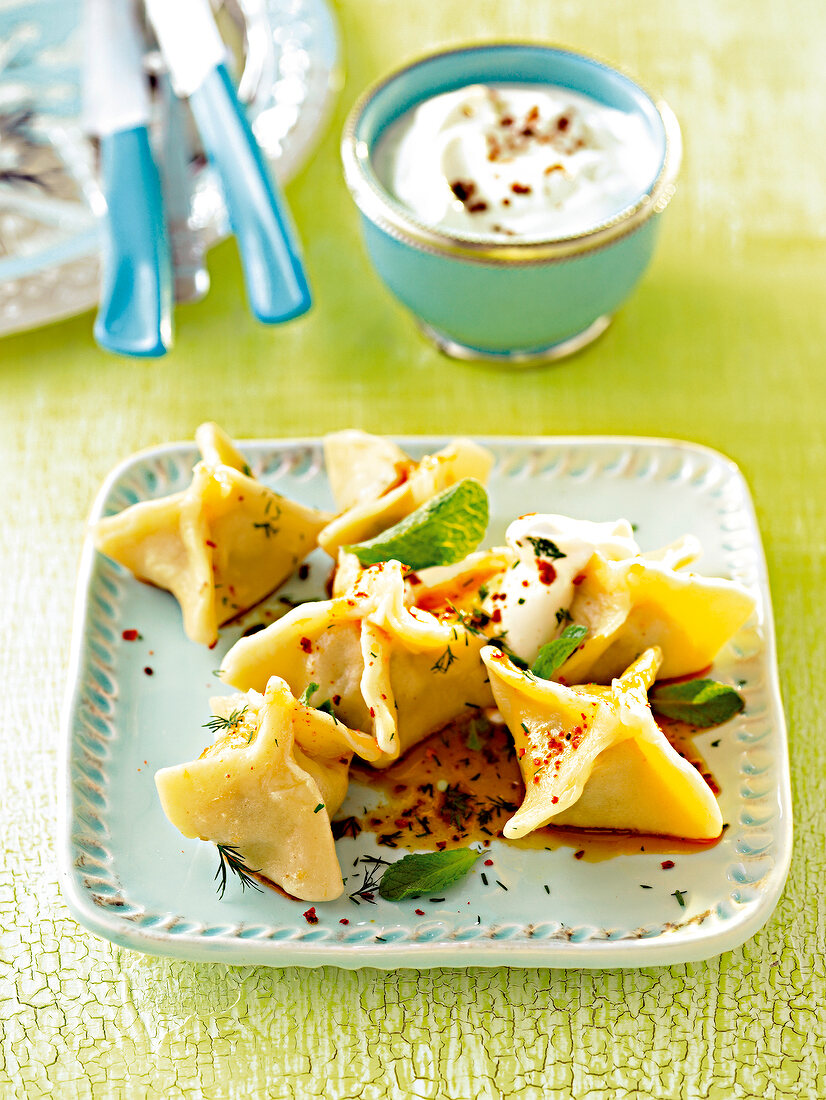 Stuffed ravioli on plate