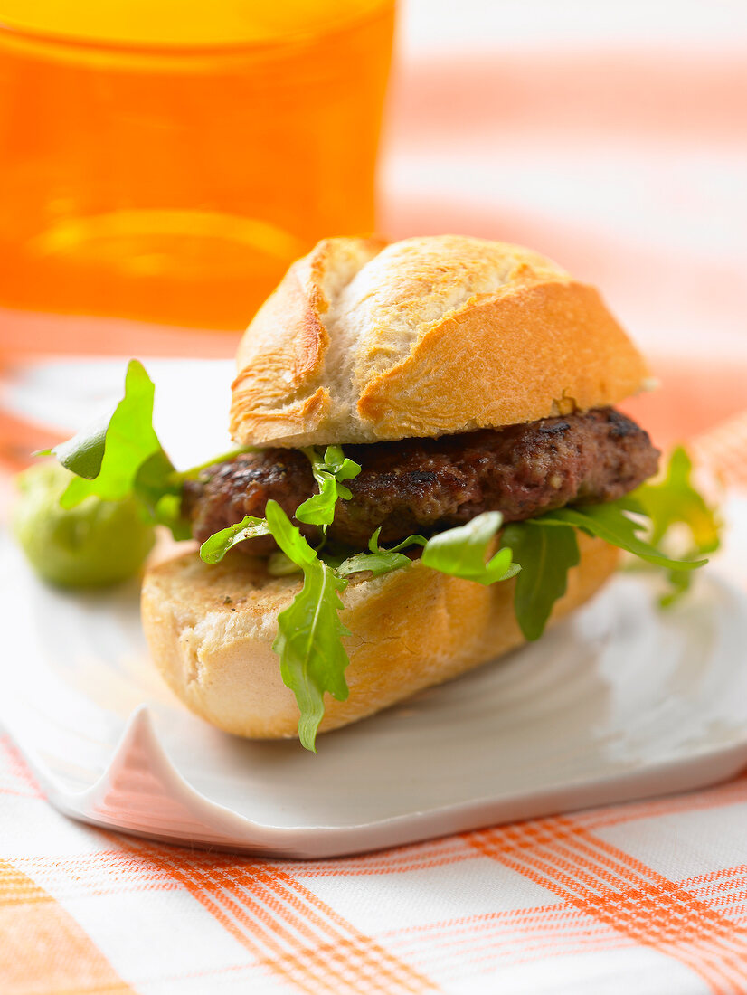 Close-up of Asian wasabi burger on plate