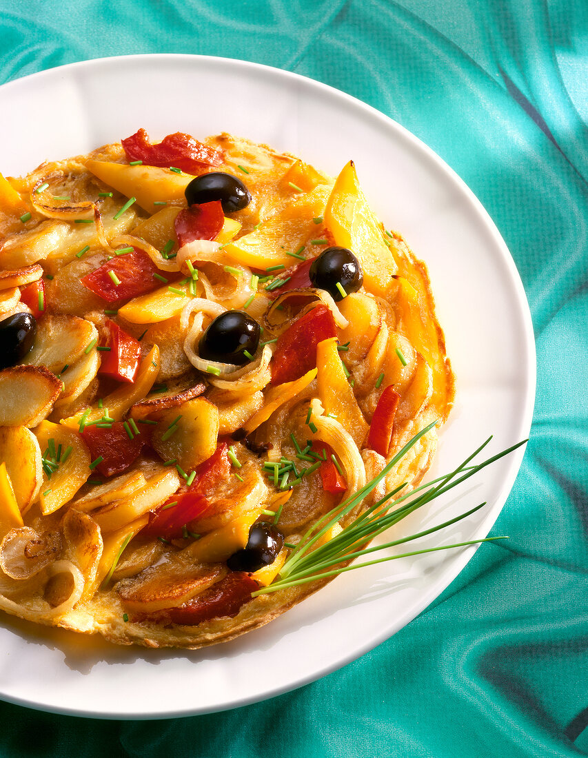 Close-up of potato chilli omelette on plate