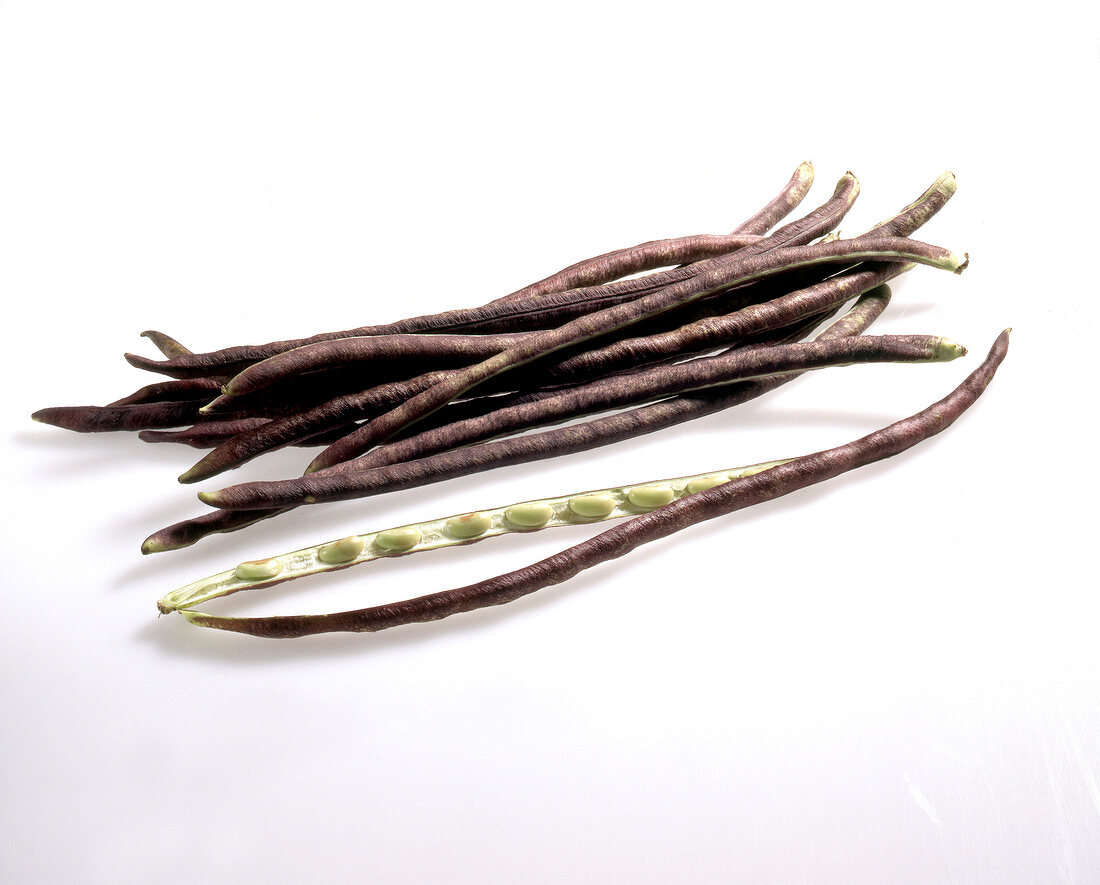 Long brown beans on white background