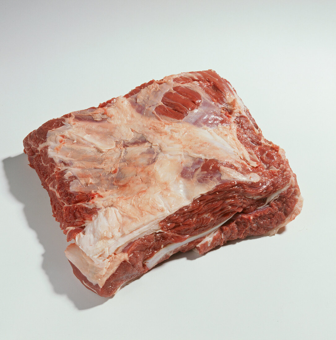 Raw beef piece of kruspelspitz on white background