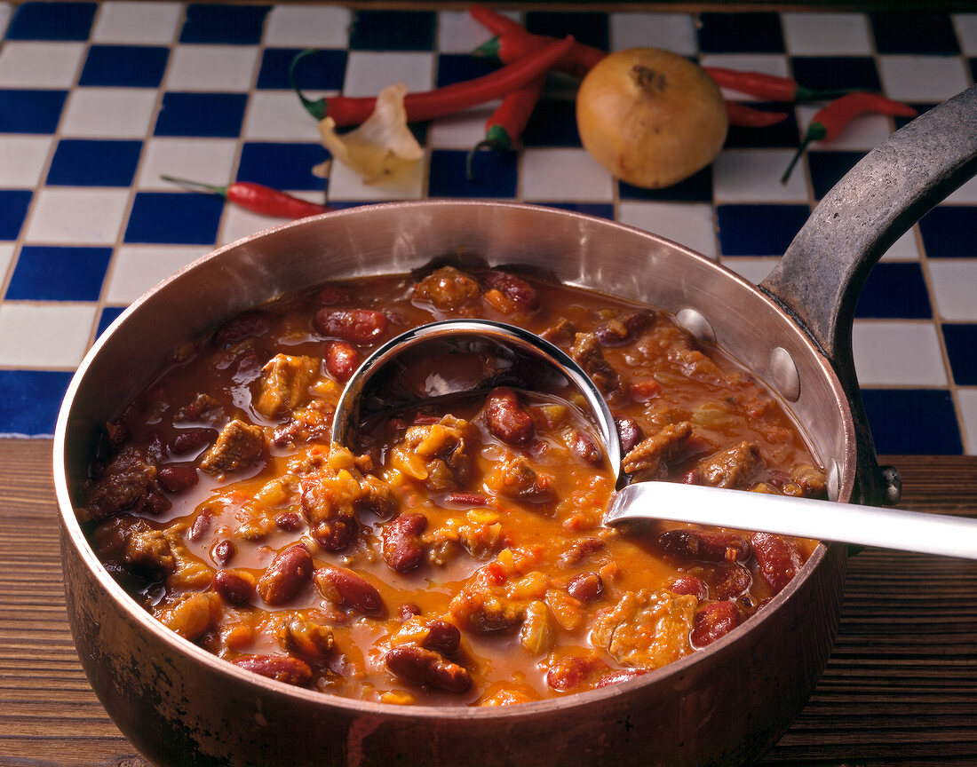 Beef.   Chili con carne, close-up