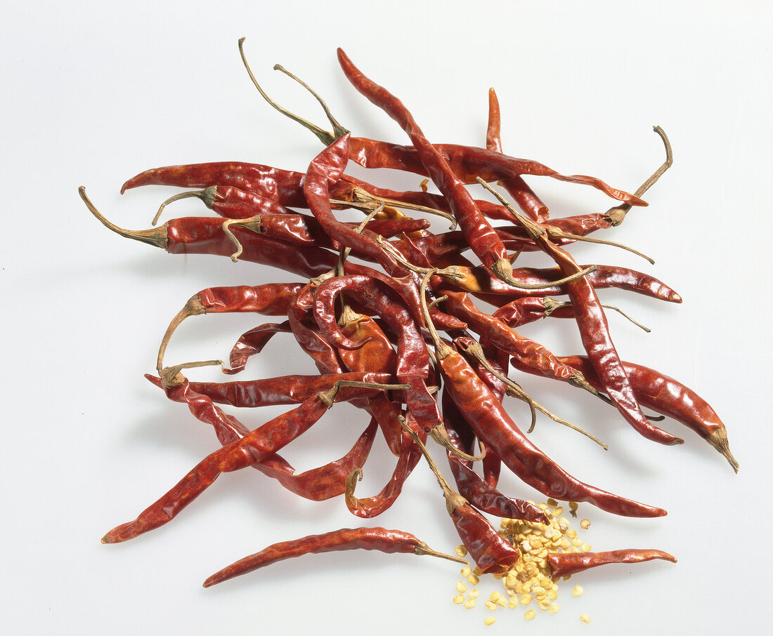 Dried red chilli on white background