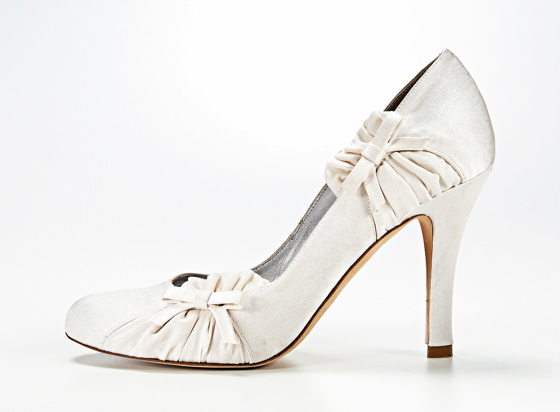 Close-up of heel pump on white background