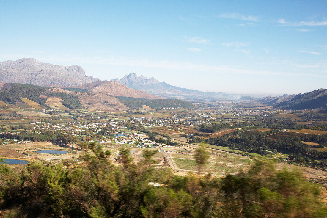 View of townscape near Franschhoek, South Africa