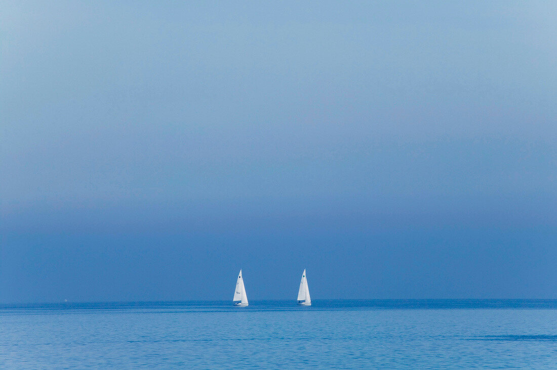 View of sail boat in sea from Vastra Hamnen, Malmo, Sweden