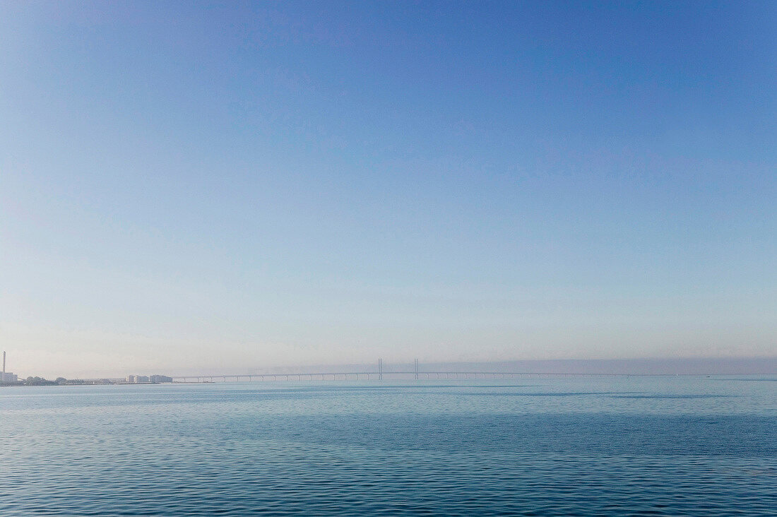 View of sea and Oresund bridge connecting Sweden and Denmark