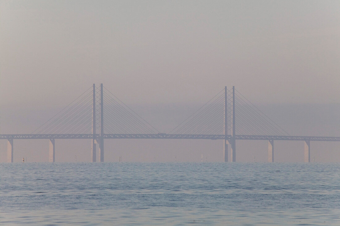 View of sea and Oresund bridge connecting Sweden and Denmark
