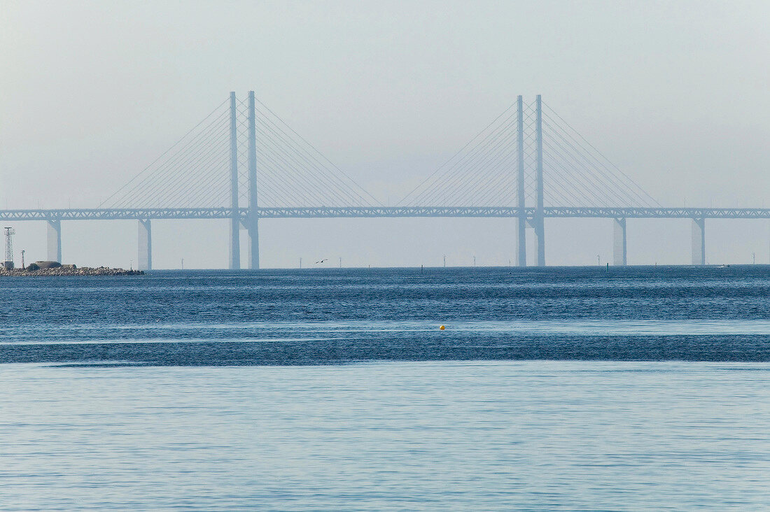 View of sea and Oresund bridge connecting Sweden and Denmark