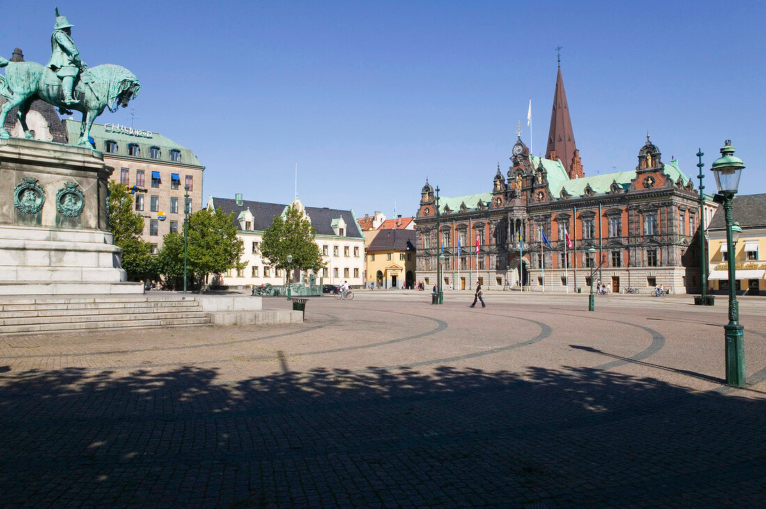 Statue of King Charles X Gustav at Stortorget square in Malmo, Sweden