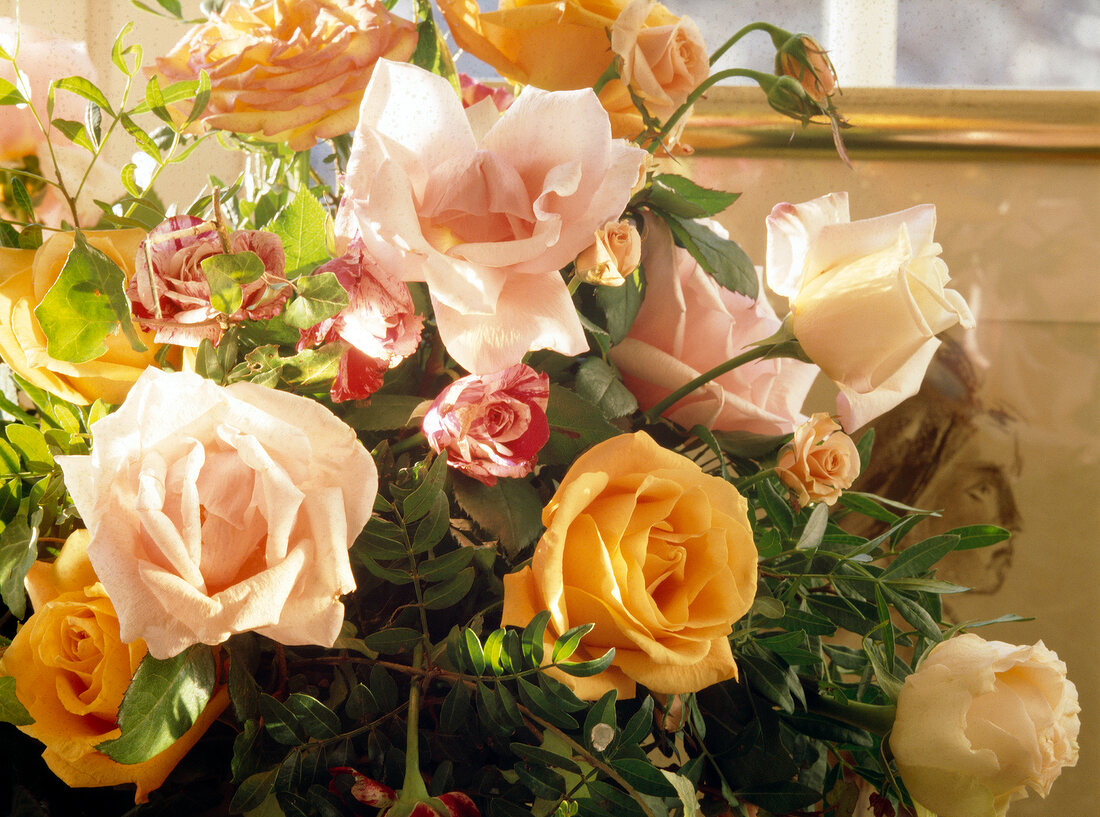 Close-up of yellow and pink bouquet