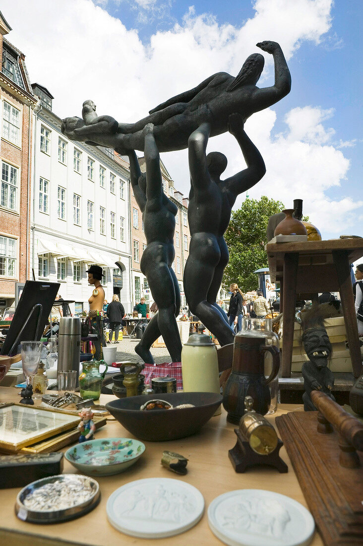 Sculpture in flea market in Nybrogade, Copenhagen, Denmark