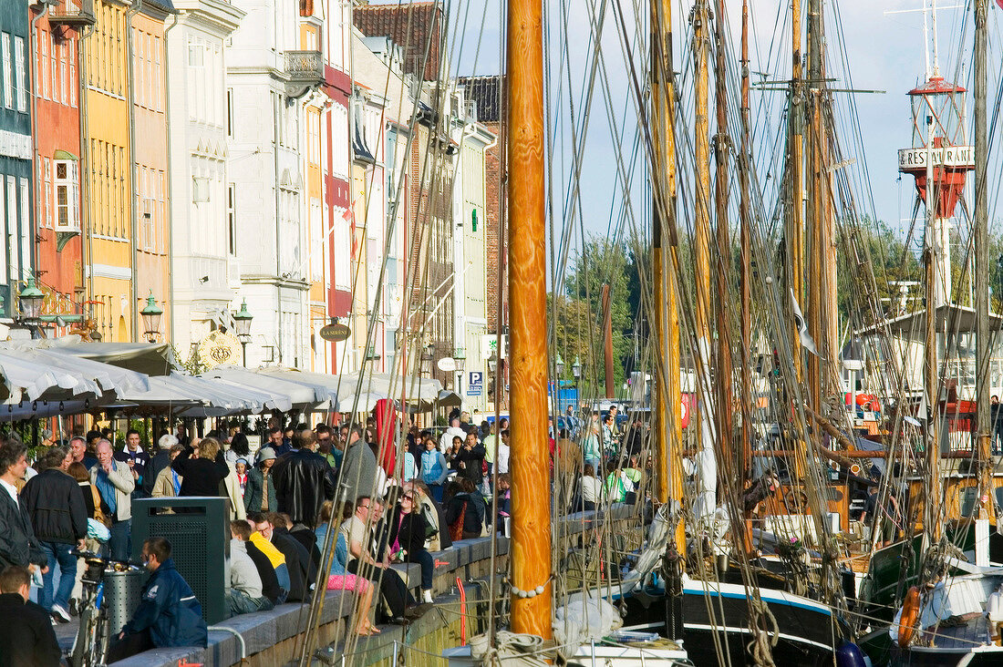 Sailboats moored at Nyhavn canal in Copenhagen, Denmark