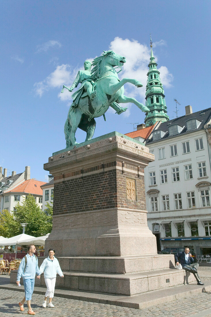 Equestrian statue of Bishop Absalon at Hojbro Plads in Copenhagen, Denmark