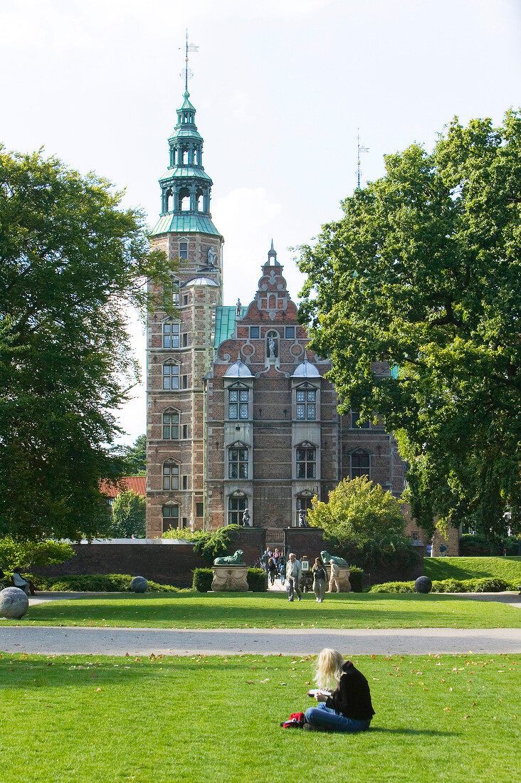 View of Rosenborg Castle with garden in Copenhagen, Denmark