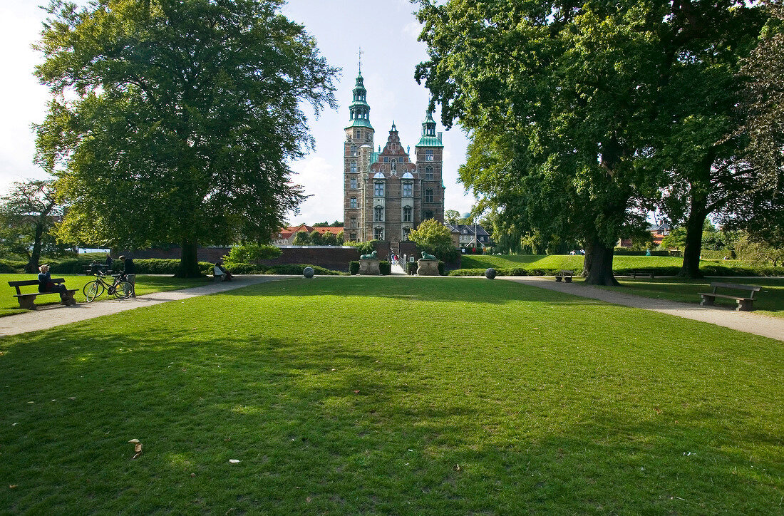 View of Rosenborg Castle and castle park in Copenhagen, Denmark