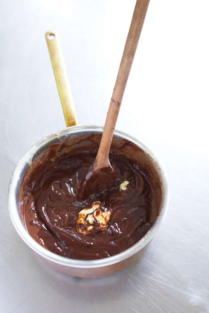 Mixed chocolate and butter in sauce pan