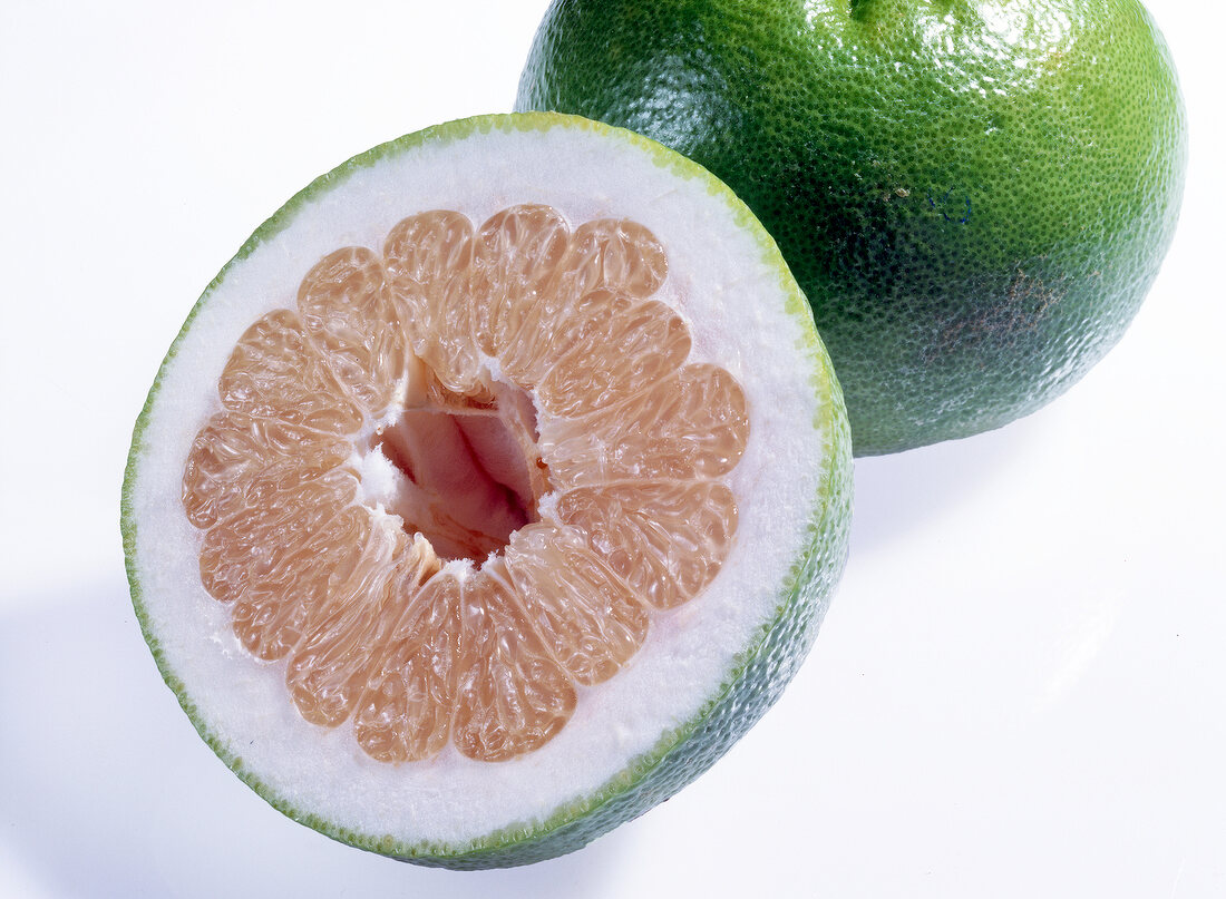 Close-up of half oroblanco grapefruit