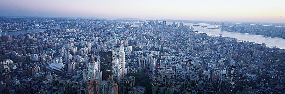 Manhattan von oben, Panoramablick, New York, blau