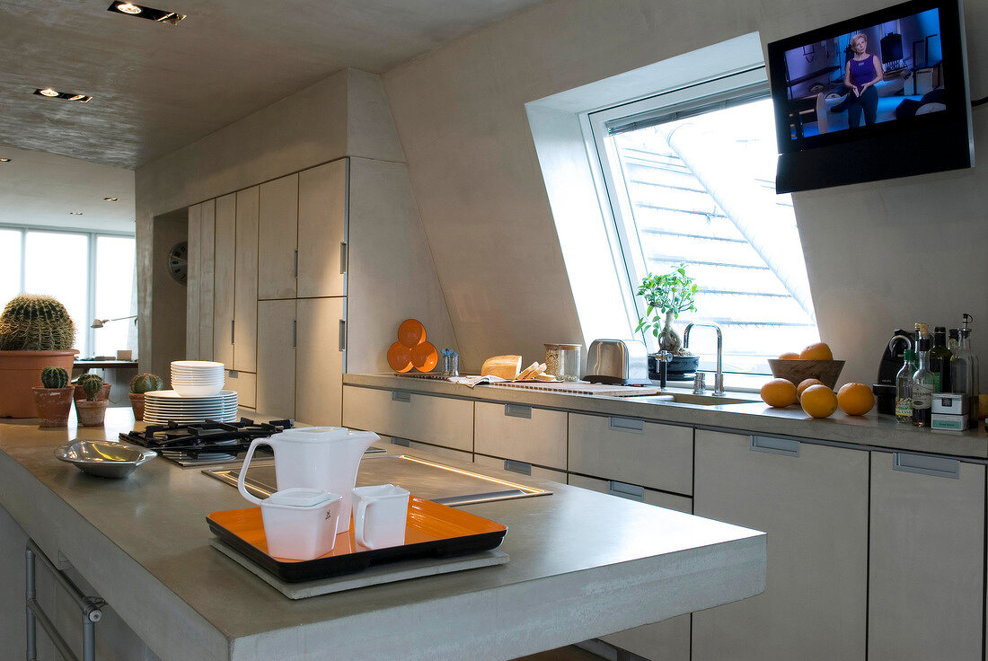 Kitchen with countertop in upper floor of penthouse