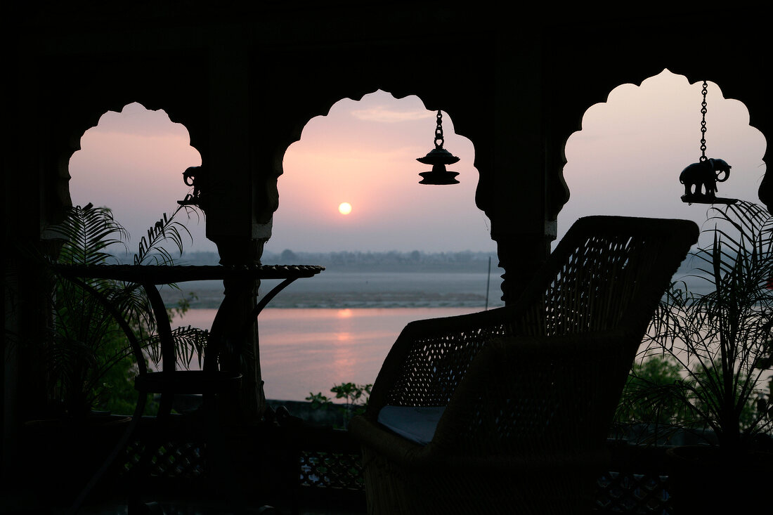 Indien, Varanasi, Terrasse des Hotels Ganges View