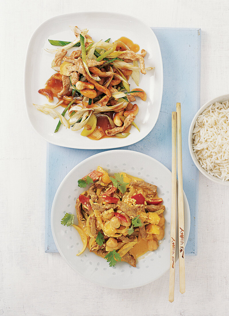 Fünfzig Pfannenrezepte, Geschnet zeltes mit Cashewkernen, Kokoscurry