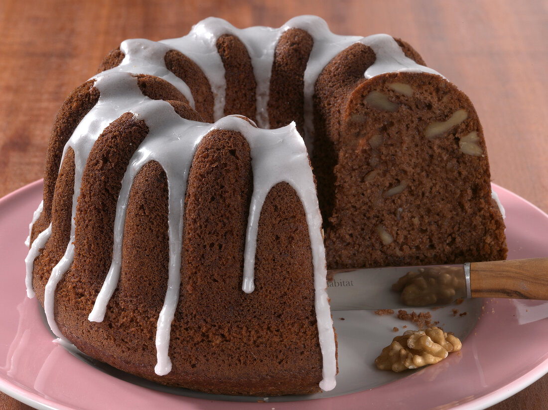 Close-up of walnut cake on plate