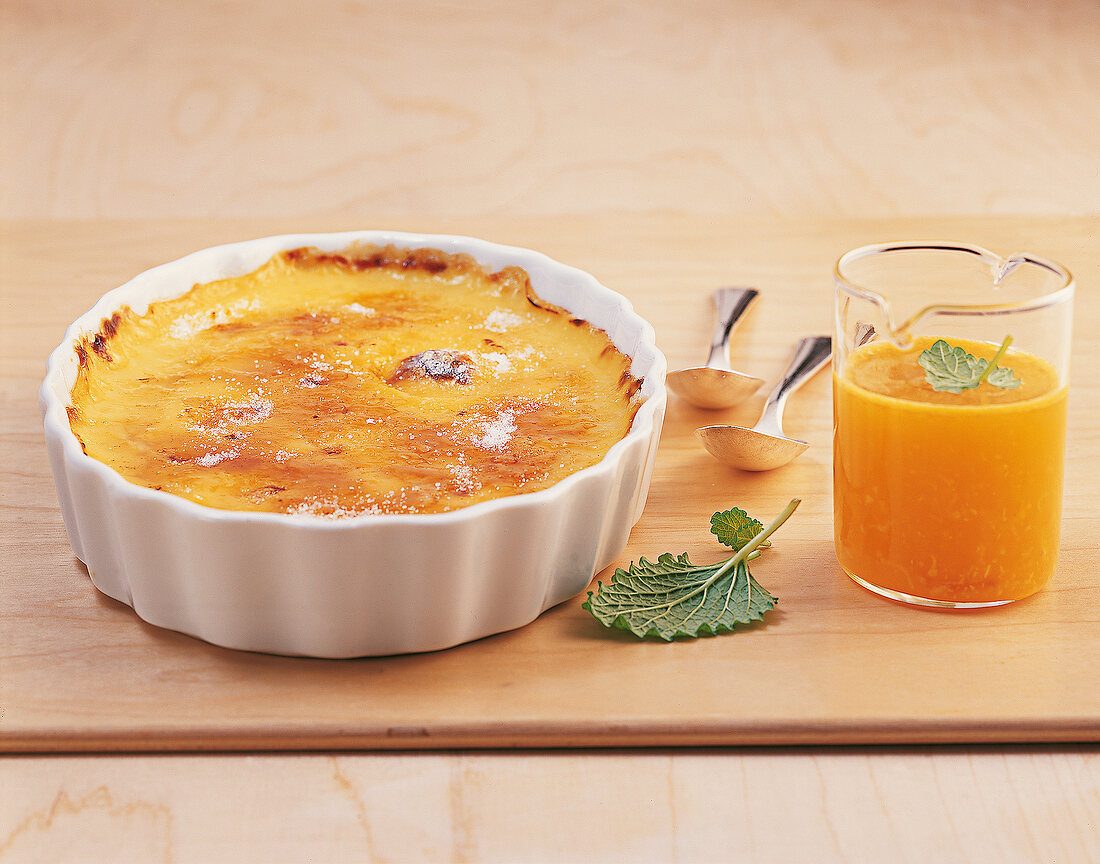 Schokocreme, Creme brulee mit Or angensauce