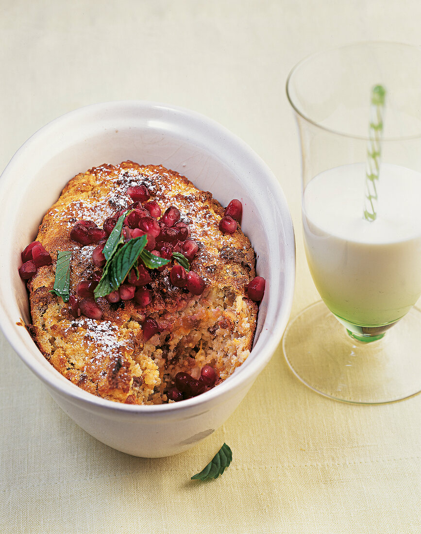 Schokocreme, Hirseauflauf mit Jo ghurtsauce