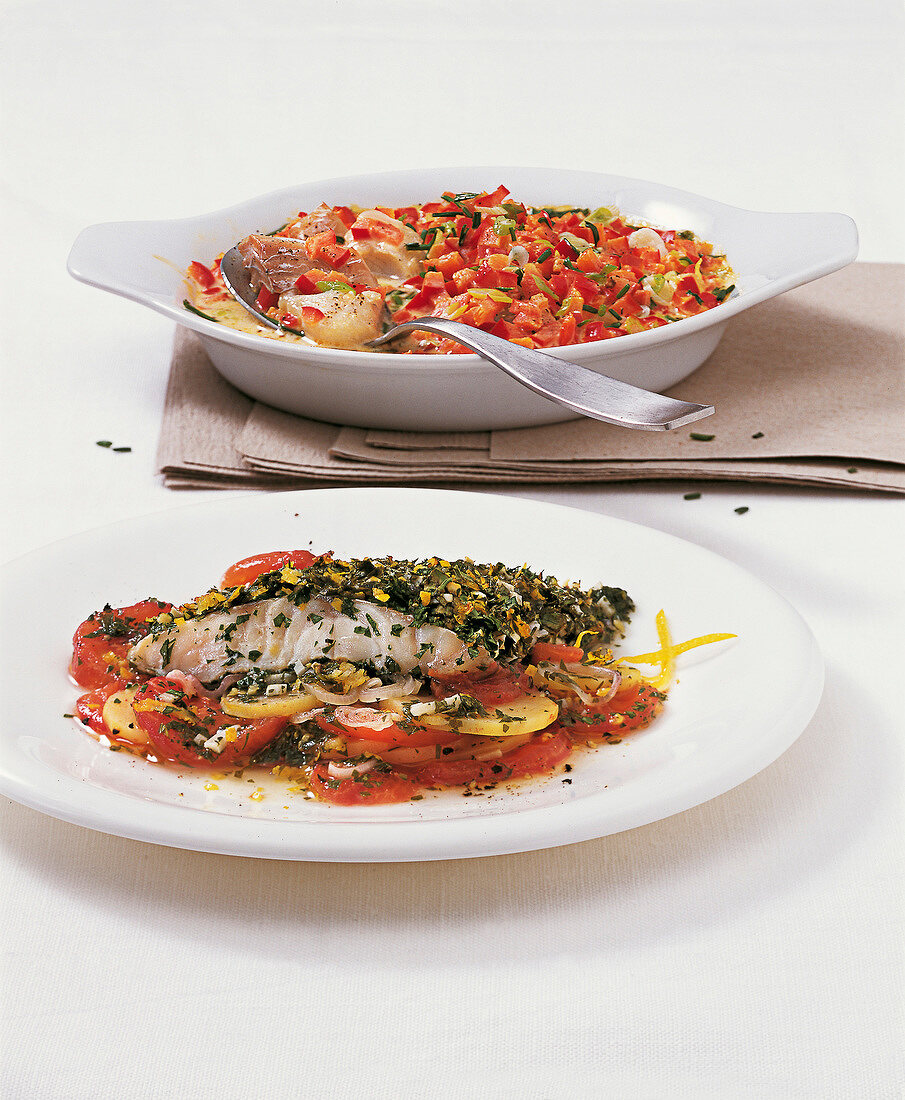 Fisch - Rotbarsch mit Gremolata und gratinierte Seelachsfilets