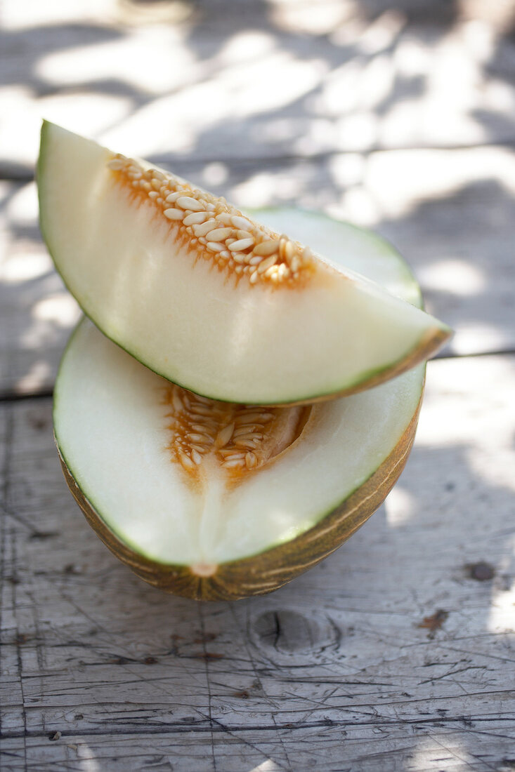 aufgeschnittene Melon Vert, close up, halbiert