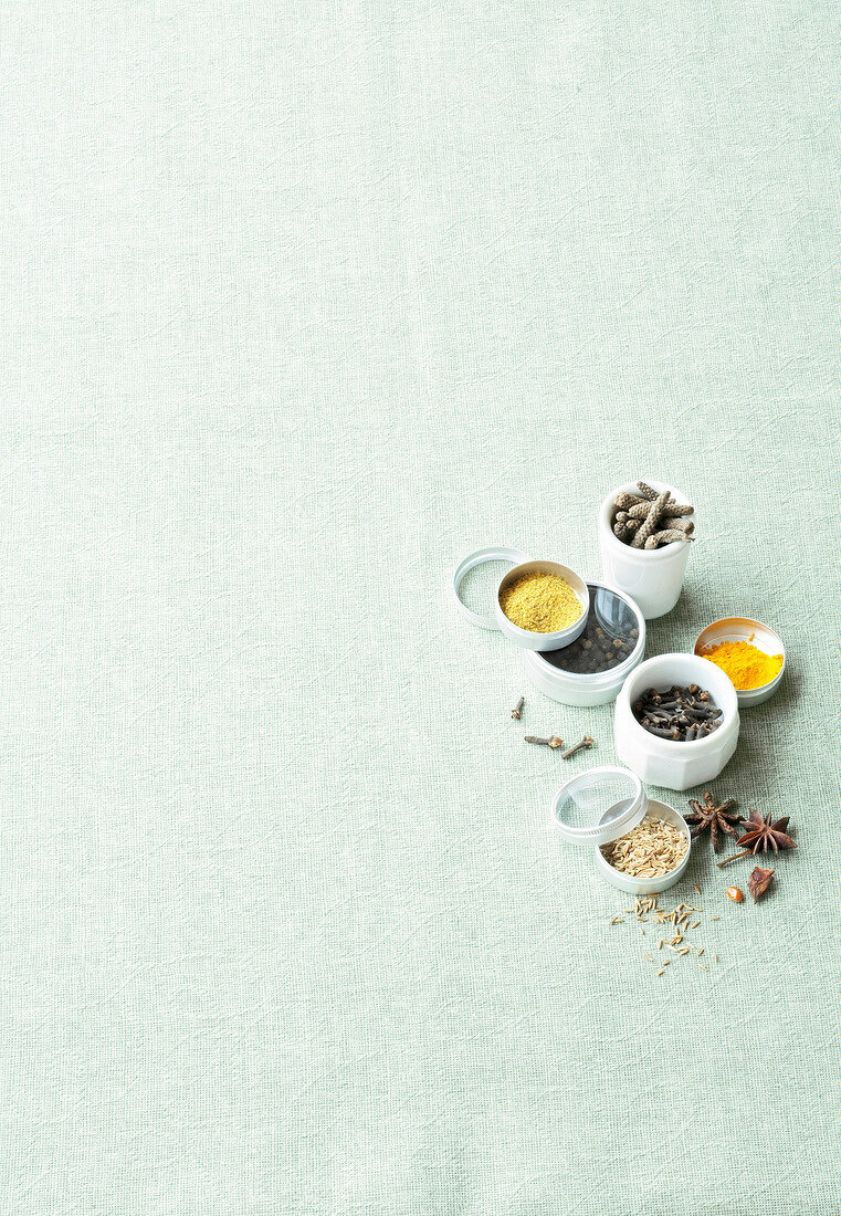 Various spices with star anise, cloves and saffron