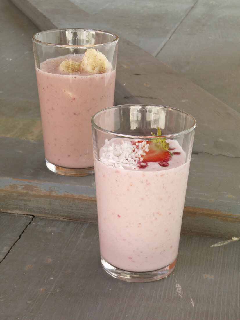 Two glasses of pink smoothie