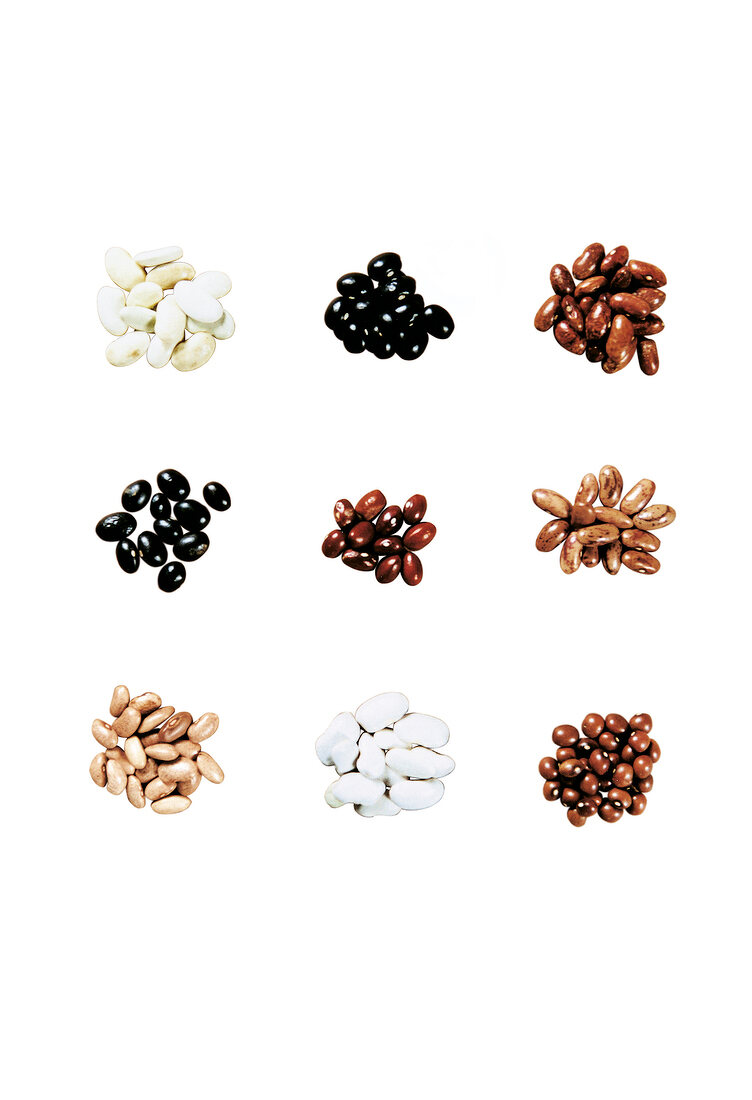 Various beans on white background