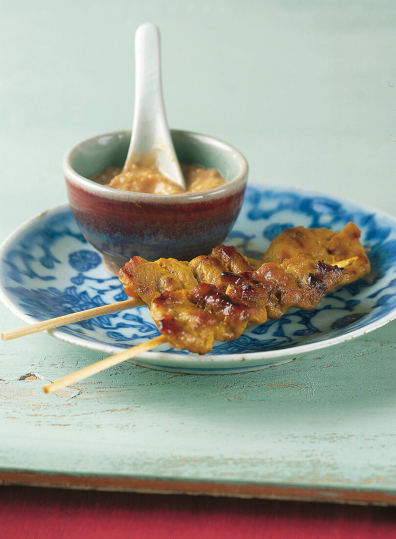 Thailändisch kochen, Saté-Spieß -chen mit Erdnuss-Sauce