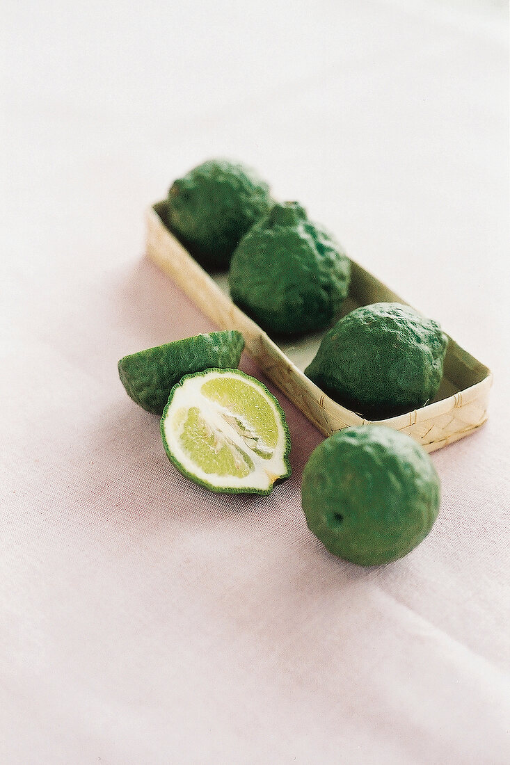 Five kaffir limes in box