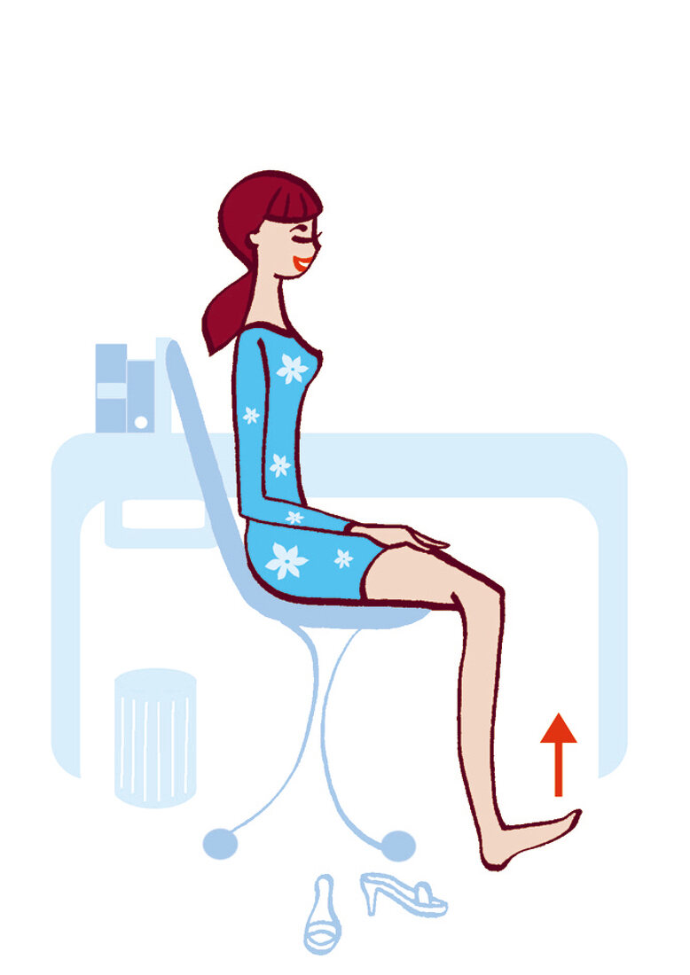 Illustration: Knieübungen im Büro Kräftigung der Waden und Fußgelenke