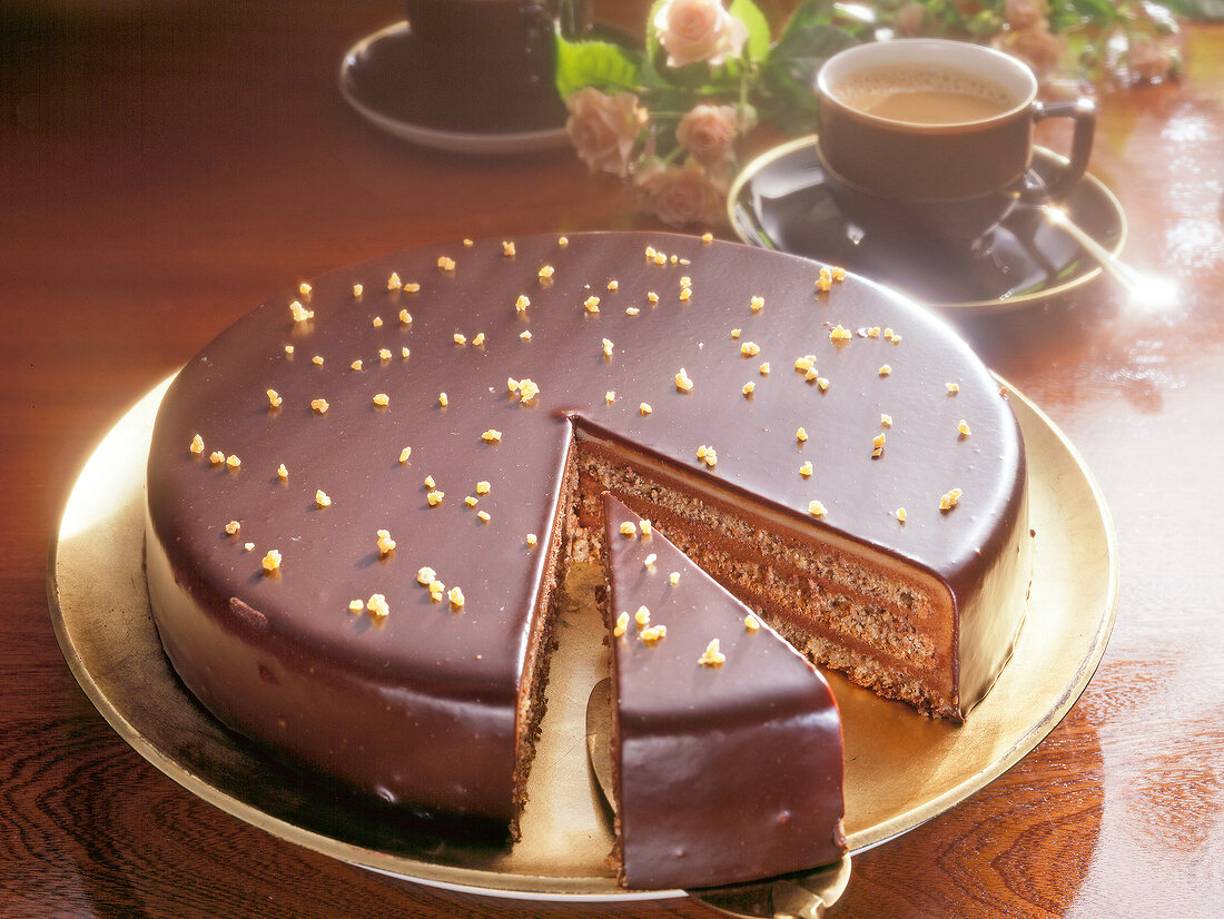 Chocolate almond cake on plate